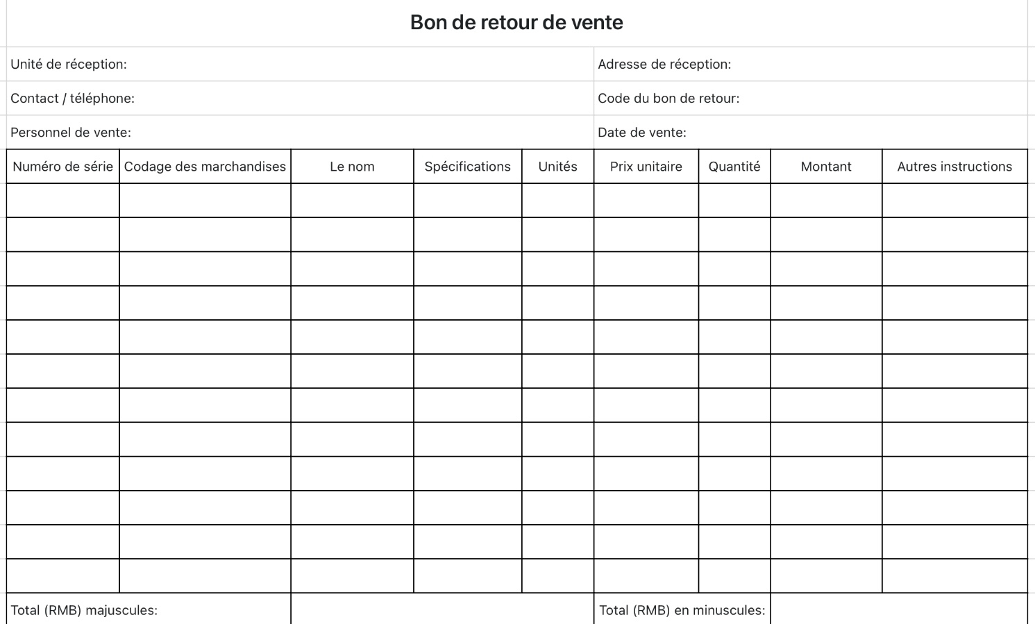 Bon de retour de vente